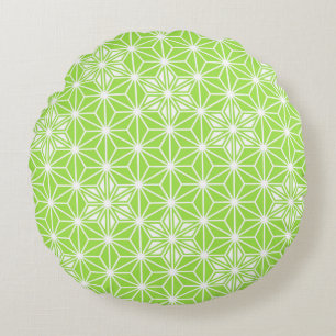 Japanese Asanoha pattern - light lime green Round Pillow