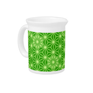 Japanese Asanoha pattern - lime green Beverage Pitcher