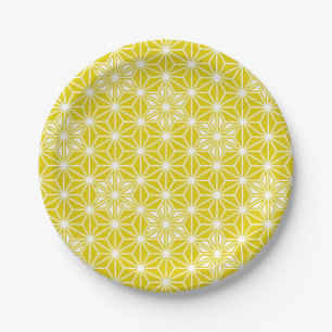 Japanese Asanoha pattern - mustard gold and white Paper Plates