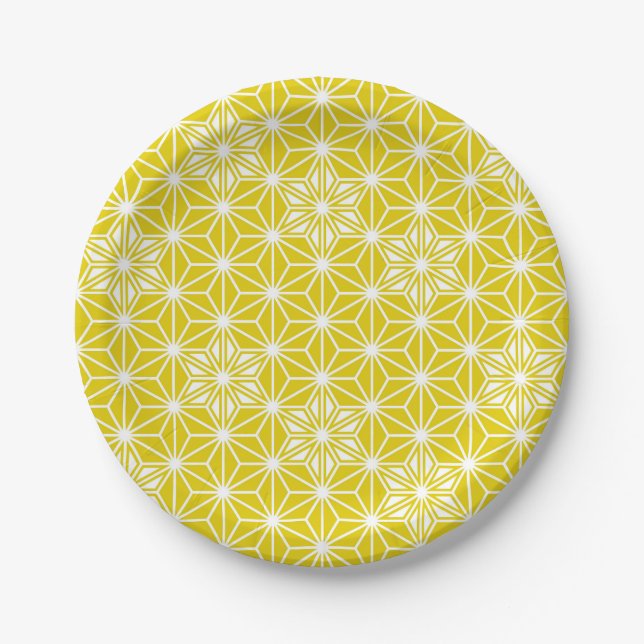Japanese Asanoha pattern - mustard gold and white Paper Plates (Front)