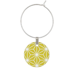 Japanese Asanoha pattern - mustard gold and white Wine Charm