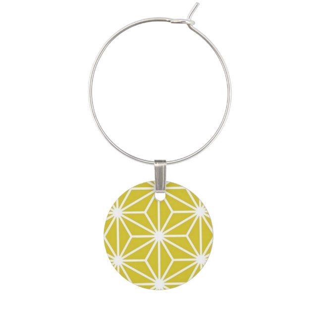Japanese Asanoha pattern - mustard gold and white Wine Charm (Front)
