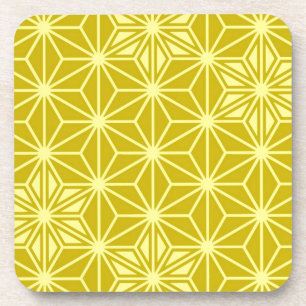 Japanese Asanoha pattern - mustard gold Beverage Coaster