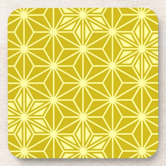 Japanese Asanoha pattern - mustard gold Beverage Coaster (Front)