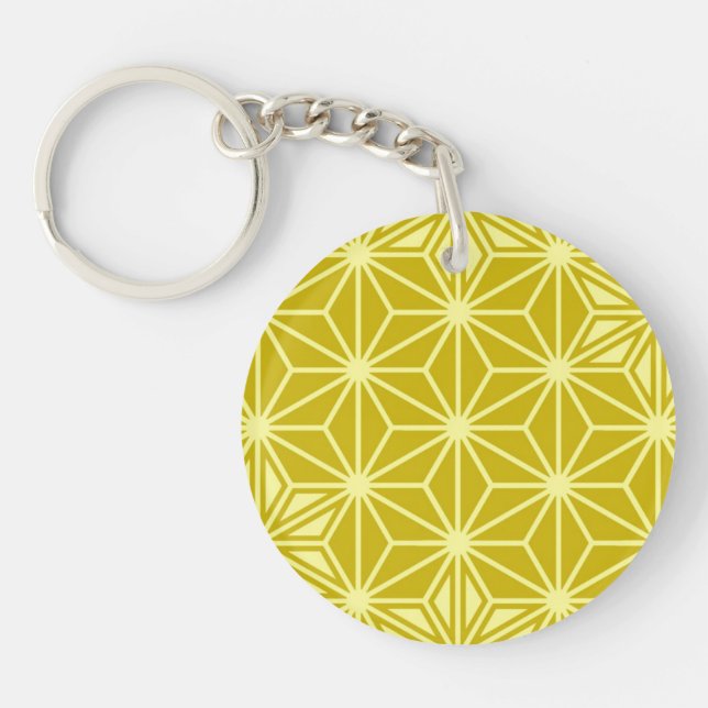 Japanese Asanoha pattern - mustard gold Keychain (Front)