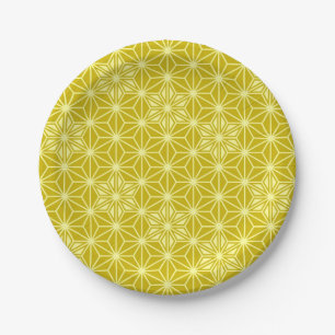 Japanese Asanoha pattern - mustard gold Paper Plates