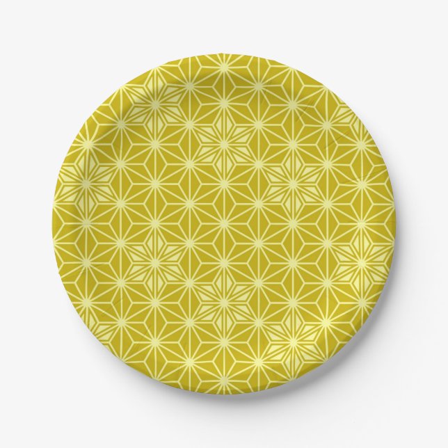 Japanese Asanoha pattern - mustard gold Paper Plates (Front)
