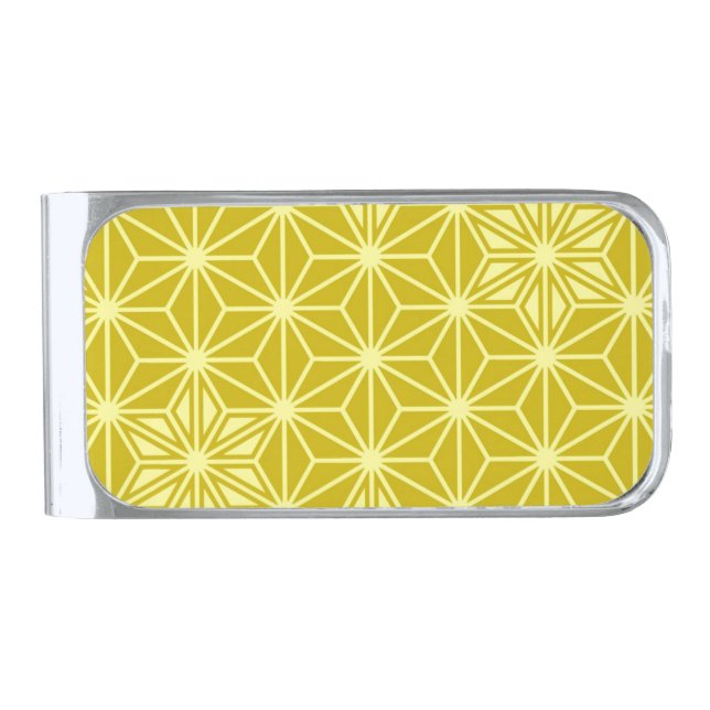Japanese Asanoha pattern - mustard gold Silver Finish Money Clip (Front)