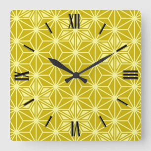 Japanese Asanoha pattern - mustard gold Square Wall Clock