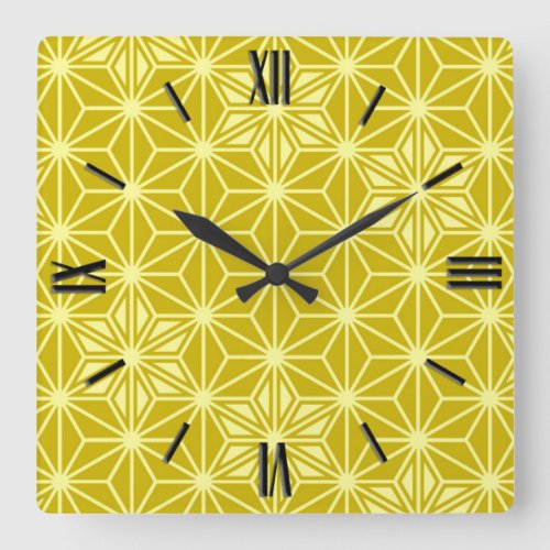Japanese Asanoha pattern _ mustard gold Square Wall Clock