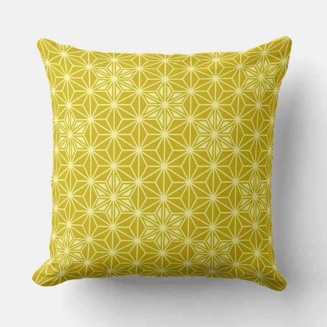 Japanese Asanoha pattern - mustard gold Throw Pillow (Front)