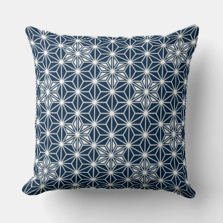 Japanese Asanoha pattern - navy blue Throw Pillow