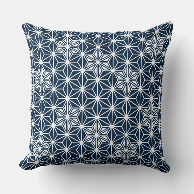 Japanese Asanoha pattern - navy blue Throw Pillow (Front)