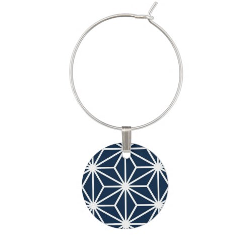 Japanese Asanoha pattern _ navy blue Wine Glass Charm