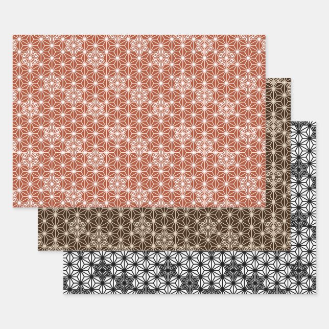 Japanese Asanoha pattern, Neutrals Wrapping Paper Sheets (Set)