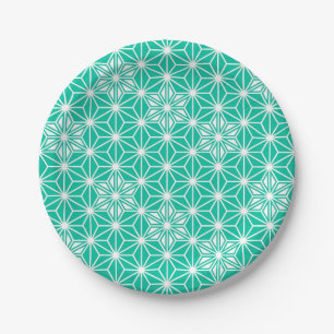 Japanese Asanoha pattern - peacock blue Paper Plates