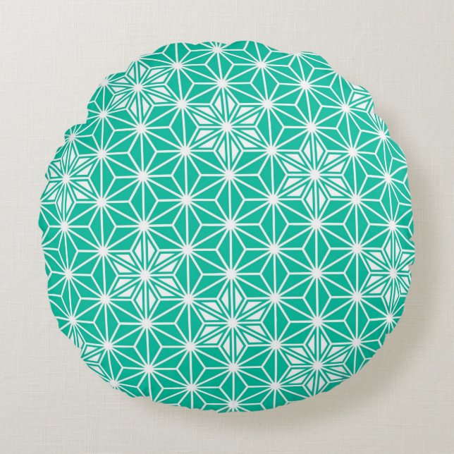 Japanese Asanoha pattern - peacock blue Round Pillow (Front)