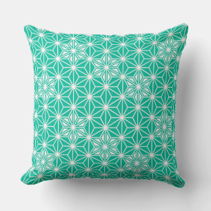 Japanese Asanoha pattern - peacock blue Throw Pillow