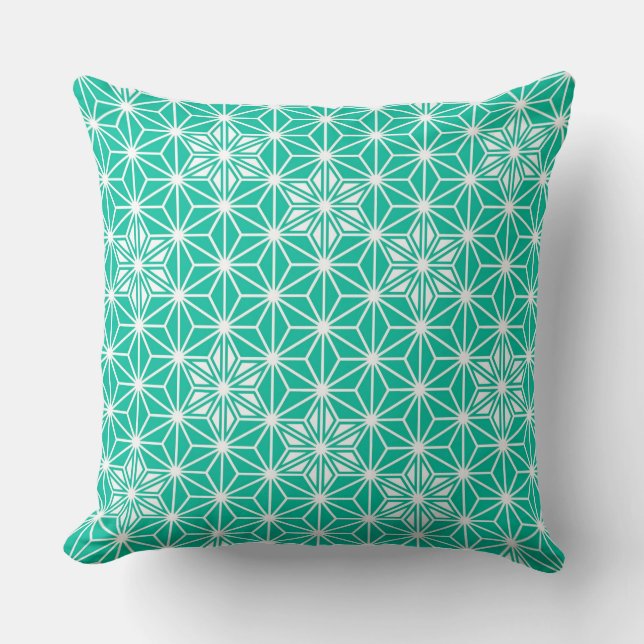 Japanese Asanoha pattern - peacock blue Throw Pillow (Front)