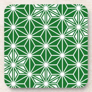 Japanese Asanoha pattern - pine green Beverage Coaster