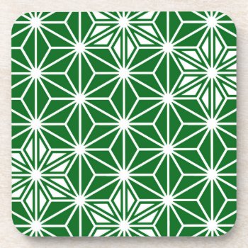 Japanese Asanoha Pattern - Pine Green Beverage Coaster by Floridity at Zazzle