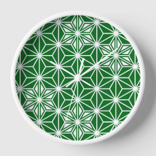 Japanese Asanoha pattern - pine green Clock
