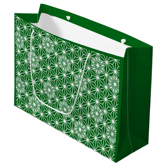 Japanese Asanoha pattern - pine green Large Gift Bag (Front Angled)