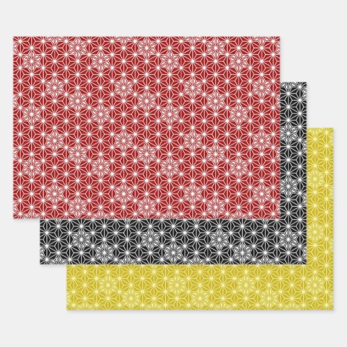 Japanese Asanoha pattern Red BlackWhite Gold  Wrapping Paper Sheets