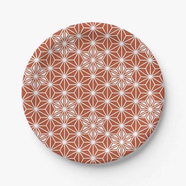 Japanese Asanoha pattern - terracotta Paper Plates (Front)