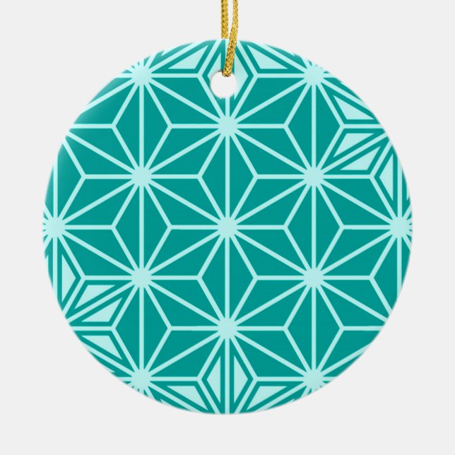Japanese Asanoha pattern - turquoise Ceramic Ornament (Front)