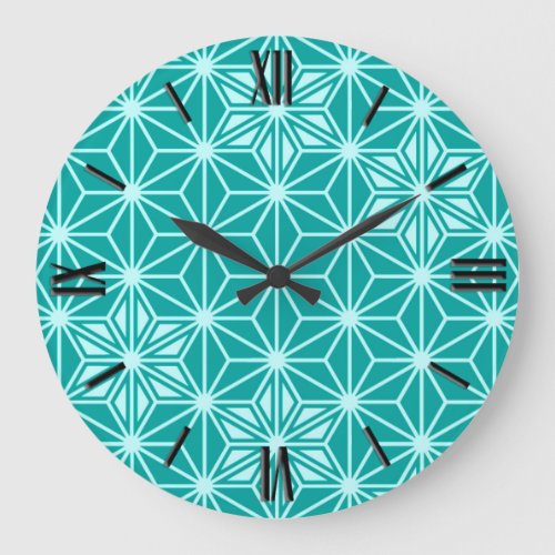 Japanese Asanoha pattern _ turquoise Large Clock