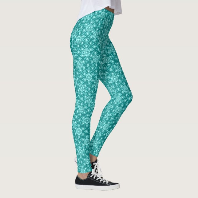 Japanese Asanoha pattern - turquoise Leggings (Right)