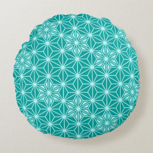 Japanese Asanoha pattern - turquoise Round Pillow