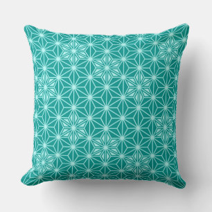 Japanese Asanoha pattern - turquoise Throw Pillow