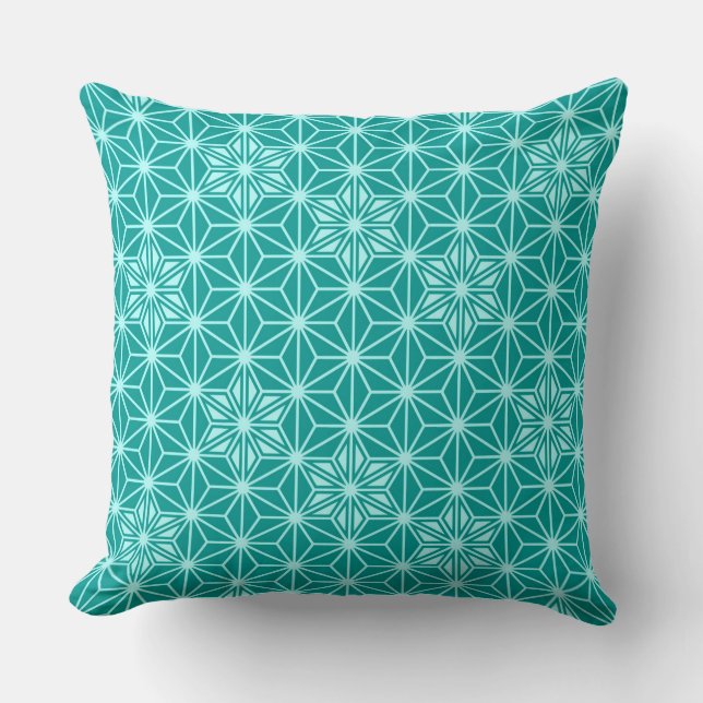 Japanese Asanoha pattern - turquoise Throw Pillow (Front)