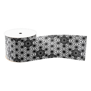 Japanese Asanoha pattern - white and black Grosgrain Ribbon