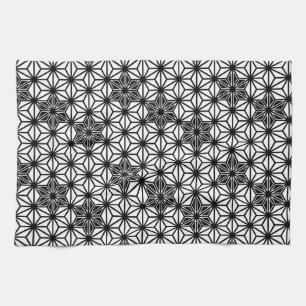 Japanese Asanoha pattern - white and black Kitchen Towel