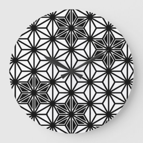 Japanese Asanoha pattern _ white and black Large Clock