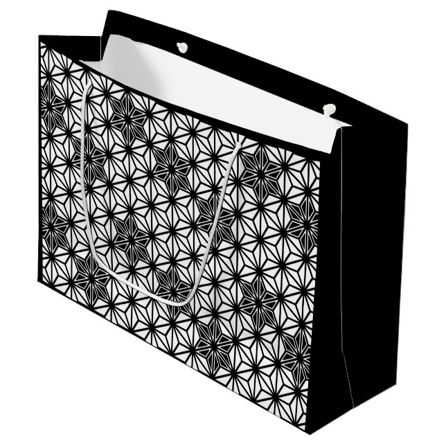 Japanese Asanoha pattern - white and black Large Gift Bag (Front Angled)
