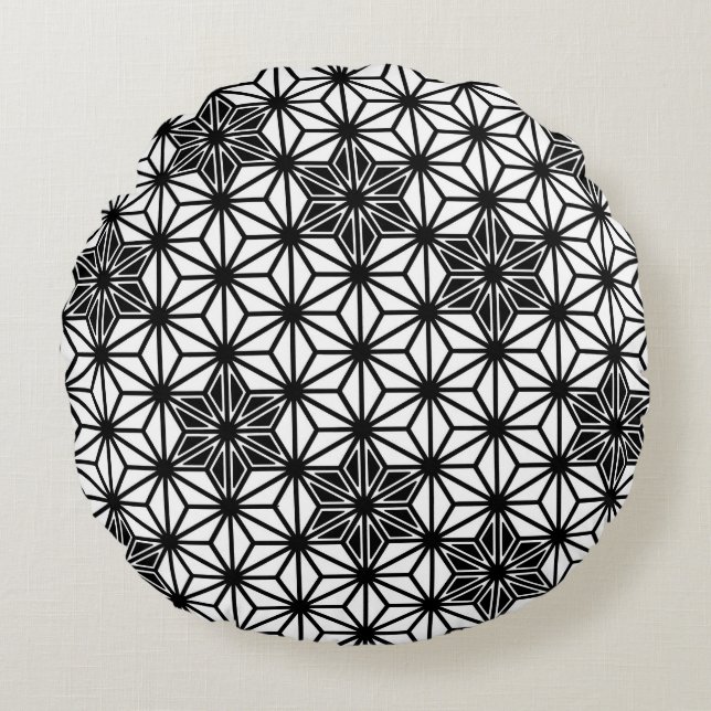 Japanese Asanoha pattern - white and black Round Pillow (Front)