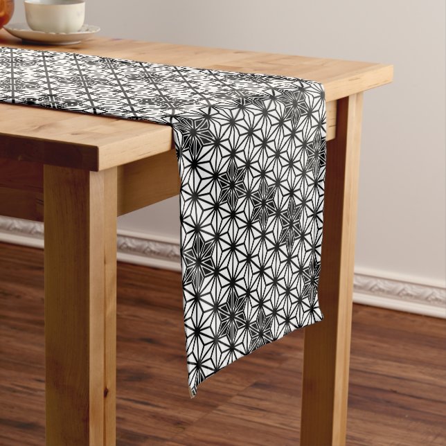 Japanese Asanoha Pattern, White and Black Short Table Runner (In Situ)
