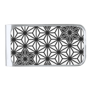 Japanese Asanoha pattern - white and black Silver Finish Money Clip