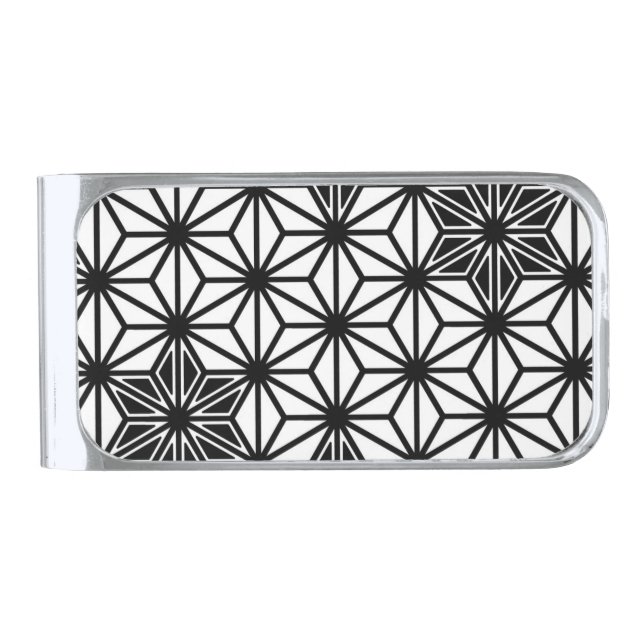 Japanese Asanoha pattern - white and black Silver Finish Money Clip (Front)
