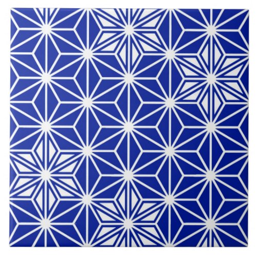 Japanese Asanoha  Star Pattern Cobalt Blue Ceramic Tile
