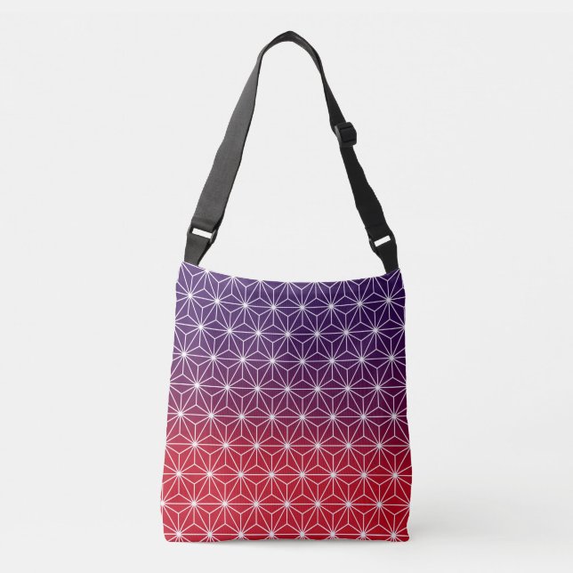 Japanese Asanoha Traditional  Pattern Red & Purple Crossbody Bag (Front)