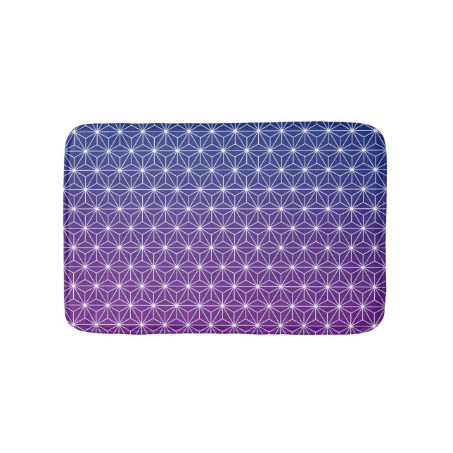 Japanese Asanoha Traditional Print Blue & Purple Bath Mat (Front)