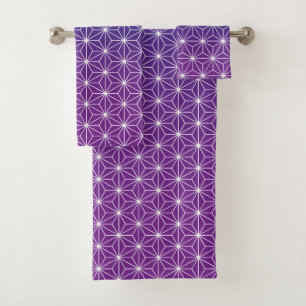Japanese Asanoha Traditional Print Blue & Purple Bath Towel Set