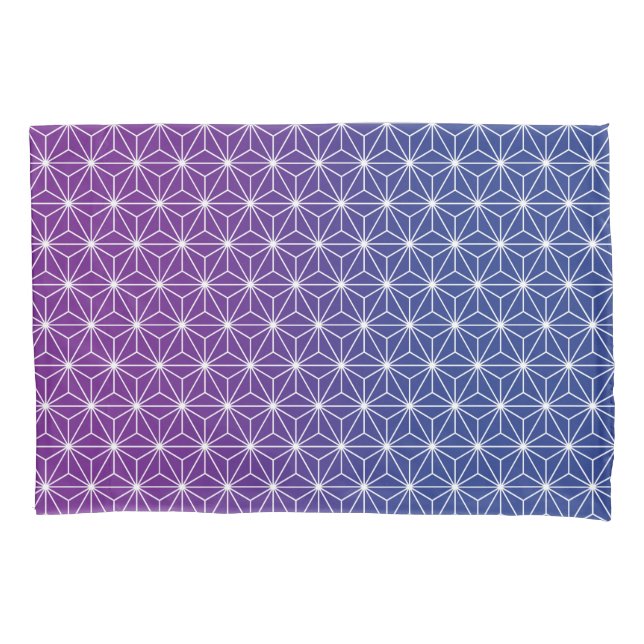 Japanese Asanoha Traditional Print Blue & Purple Pillow Case (Front)