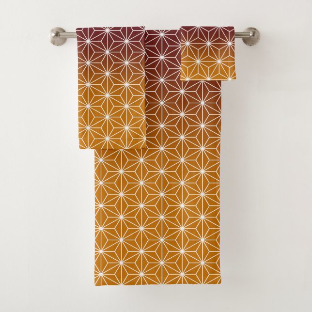 Japanese Asanoha Traditional Print Burgundy & Gold Bath Towel Set (Insitu)