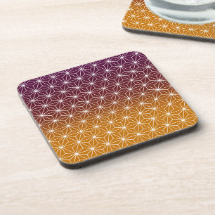 Japanese Asanoha Traditional Print Burgundy & Gold Beverage Coaster